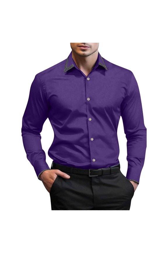 Fashion Shirt for Men Casual Blouse Solid Color Summer Long Sleeve Collar Button Pocket Loose Breathable Tops Tees
