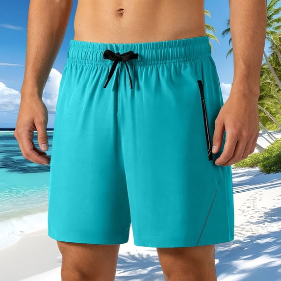 DayScoop Fashion Shorts for Men Solid Color Bottoms Summer Casual Sporty Elastic Waist Zippered Pocket Fitness Training Short Pants