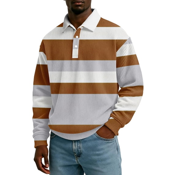 DayScoop Fashion T-shirt for Men Long Sleeve T Shirt Summer Solid Color Casual Vintage Print Button Turndown Collar Tops Tees