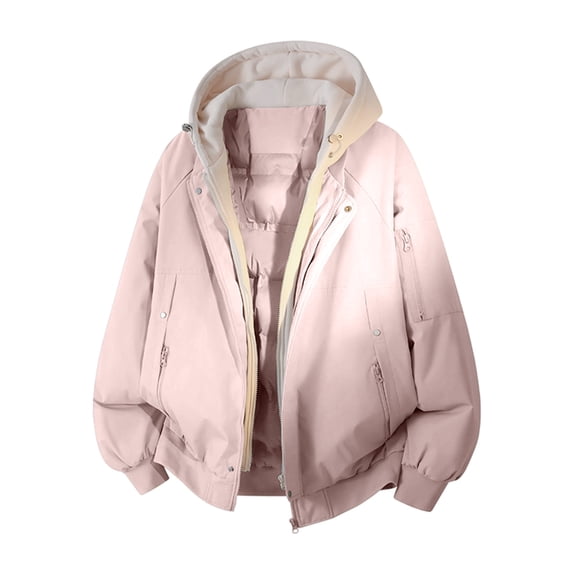 DayScoop Long Sleeve Jacket for Men Fashion Coat Solid Color Casual Warm Thick Hooded Fake Two-piece Tops