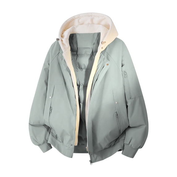 DayScoop Long Sleeve Jacket for Men Fashion Coat Solid Color Casual Warm Thick Hooded Fake Two-piece Tops