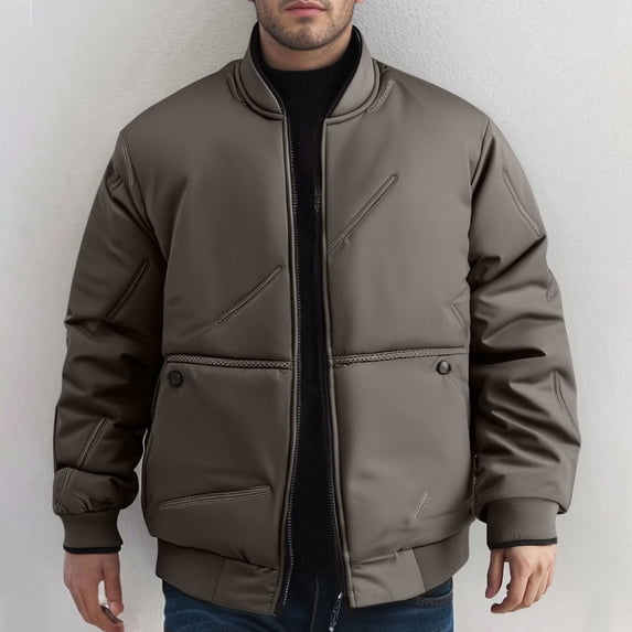 DayScoop Long Sleeve Jacket for Men Warm Coat Big & Tall Solid Color Fashion Casual Stand-up Collar Zipper Thick Big & Tall Tops Plus Size