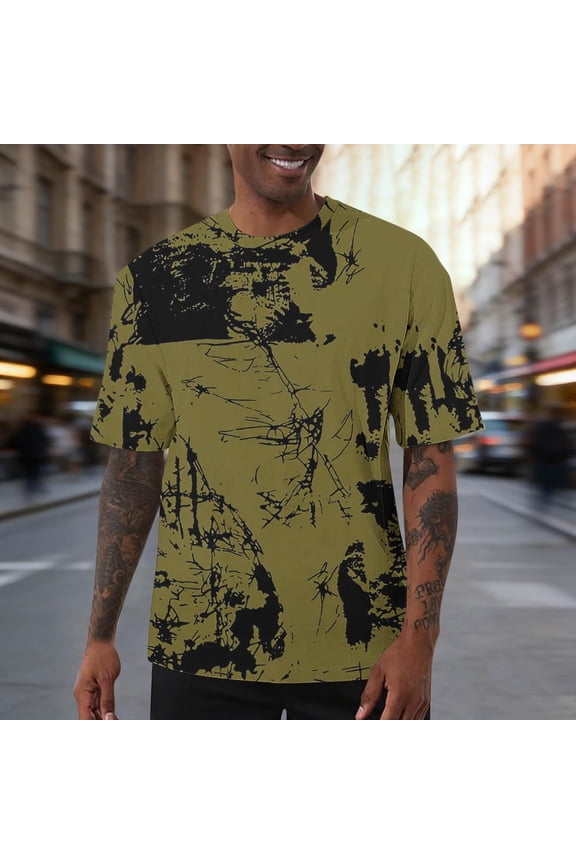 Man Solid Color T-Shirts Round-Neck T Shirt Casual Loose Elastic Sports Short Sleeved Blouses Top Plus Size
