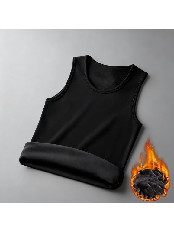 Mans Basic Sleeveless Cotton Blend Thermal Tank Top, Fleece Lined Base Layer Undershirt for Cold Weather, Stretchy Vest for Layering Under Jackets, Sizes and Colors Available
