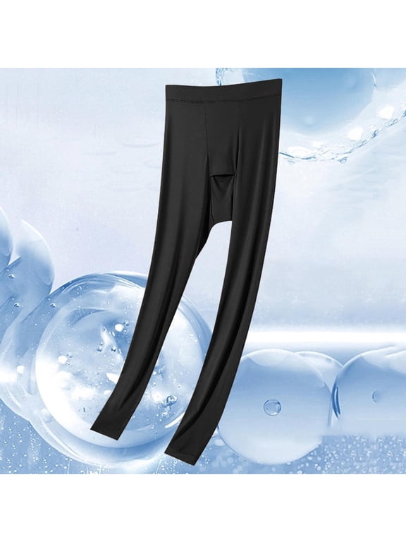 Mans Seamless Stretchy Thermal Long Johns, Ultra Stretch Base Layer Pants with Front Fly, Lightweight Warm Underwear Bottoms, Solid Color Choices