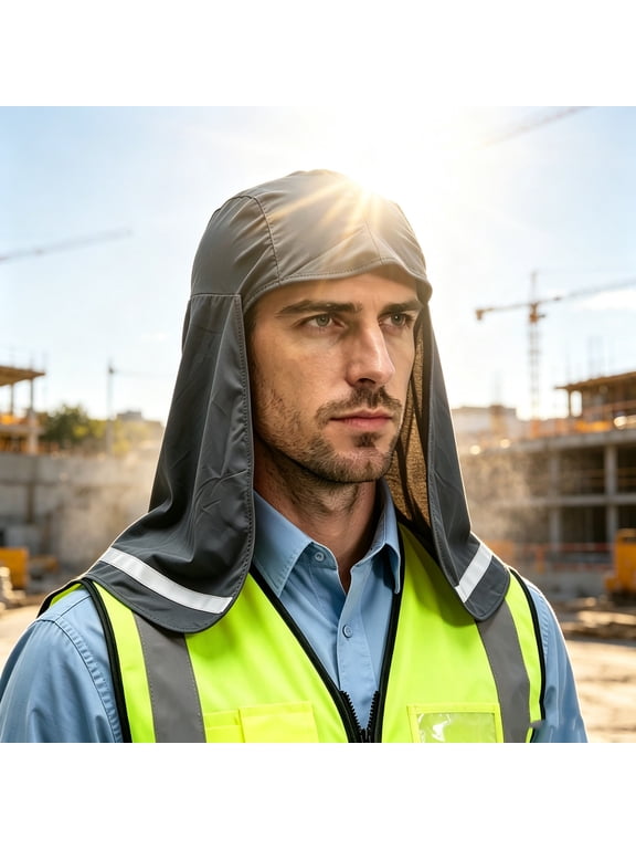 Mans Sun Protection Neck Flap Cap, Lightweight Breathable Hard Hat Liner, Full Neck Ear Cover Work Head Wrap With Reflective Strip, Outdoor Construction Hat Liner