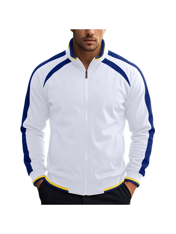 Mans Track Jacket, Full Zip Stand Collar Sports Outerwear with Color Block Design, Long Sleeve Athletic Coat for Workout, Jogging and Daily Casual Wear, Color Options for Men