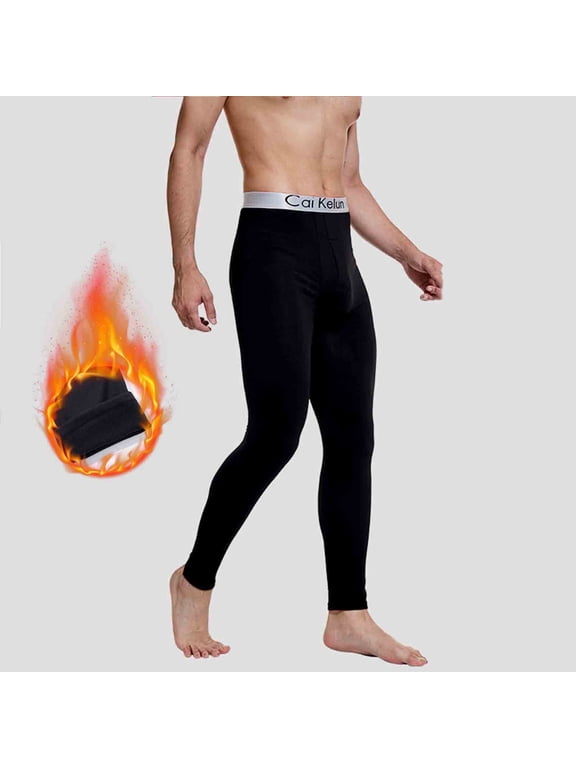 Mans Waistband Printed Thermal Long Johns, Stretch Knit Thermal Under Pants with Front Fly, Warm Base Layer Bottoms, Solid Color Options, Snug Fit Designed