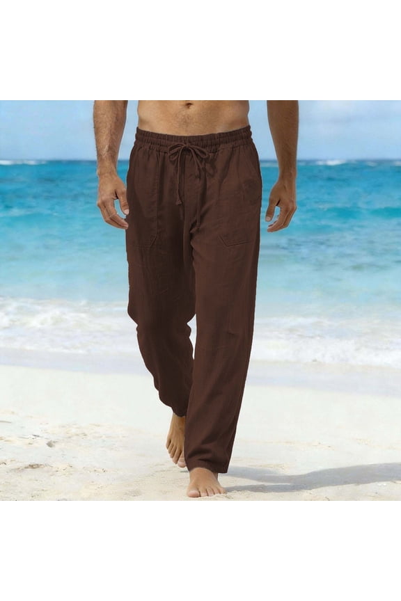 Men Casual Pants Fashion Slacks Loose Drawstring Pockets Outdoors Exercise Workwear Girdle Leg Full Length Trousers