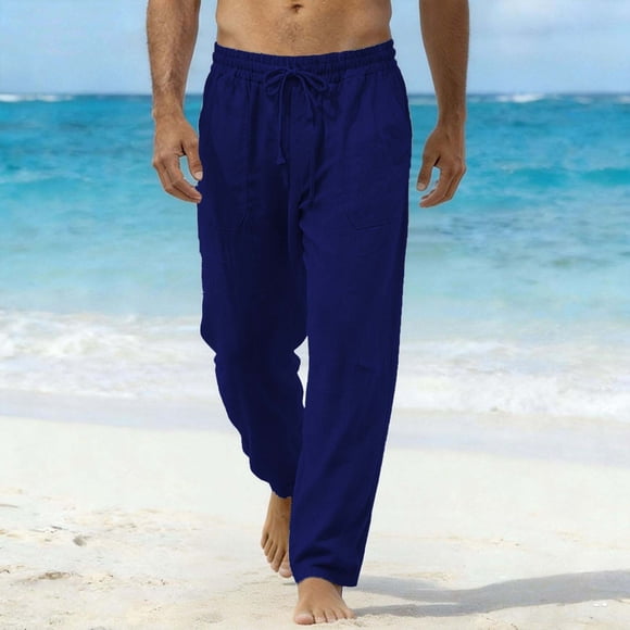 Men Casual Pants Fashion Slacks Loose Drawstring Pockets Outdoors Exercise Workwear Girdle Leg Full Length Trousers