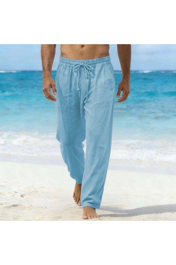 Men Casual Pants Fashion Slacks Loose Drawstring Pockets Outdoors Exercise Workwear Girdle Leg Full Length Trousers