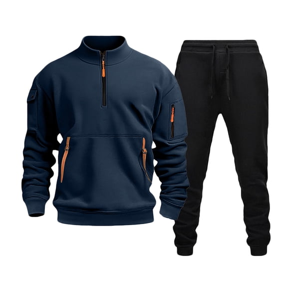 DayScoop Men Casual Pullover Hooded Sports Solid Long Sleeve Trousers Two-Piece Elastic Waist Tracksuit