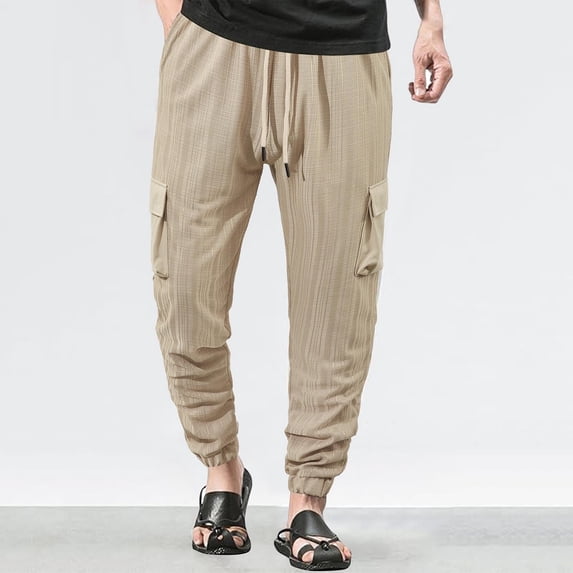 DayScoop Men's Casual Cargo Pants Summer Pants Elastic Waist Drawstring Joggers Tapered Sweatpants for Men Multi Pockets