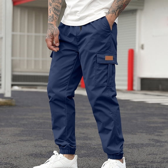 DayScoop Men's Casual Pants Solid Color Bottoms Summer Fashion Drawstring Multiple Pockets Small Leg Breathable Trousers