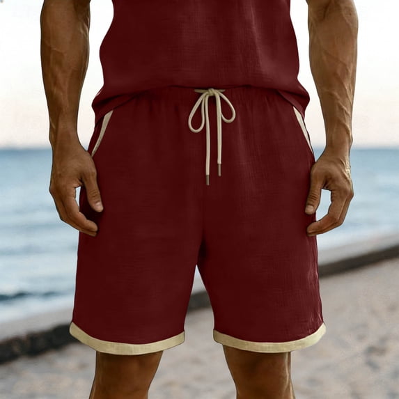 DayScoop Men's Casual Shorts Summer Shorts Fashion Linen Elastic Waist Drawstring Beach Pockets Breathable Short Pants