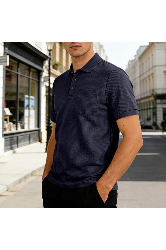 Men's Casual T-Shirts Solid-Color T-Shirt Summer Fashion Turndown Collar Breathable Short Sleeved Shirt Top