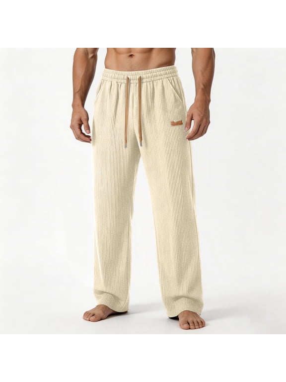 Men's Fashion Pants Solid Color Pants Summer Casual Ice Silk Drape Loose Straight Sports Full Length Trousers