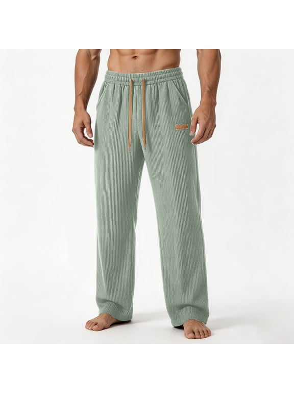 Men's Fashion Pants Solid Color Pants Summer Casual Ice Silk Drape Loose Straight Sports Full Length Trousers