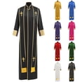 thumbnail image 1 of DayScoop Men's Halloween Black Pastor Robe with Gold Trim Cross Pattern Religious Priest Cosplay Outfit for Theme Costume Party, 1 of 5
