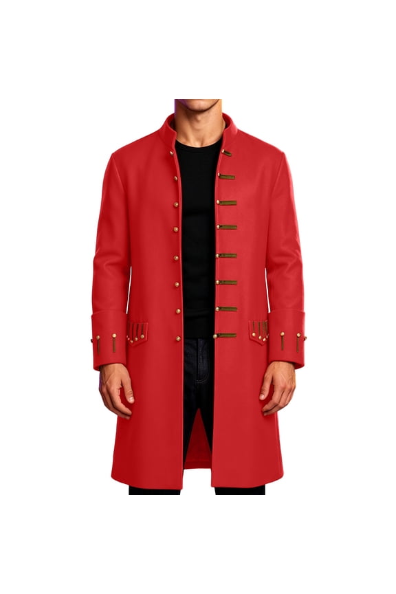 Men's Halloween Red Military Style Trench Coat with Cross Button Design Retro Court Cosplay Costume for Fancy Dress Party