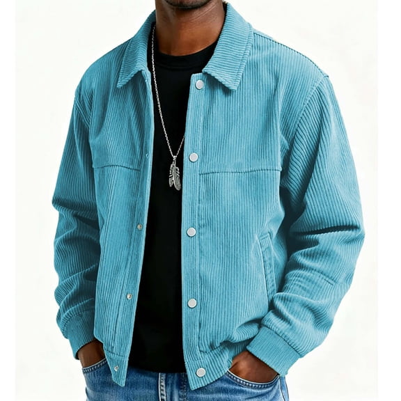 DayScoop Men's Long Sleeve Corduroy Jacket with Snap Button Front, Point Collar Casual Trucker Coat with Chest Pockets for Work Outdoor Daily