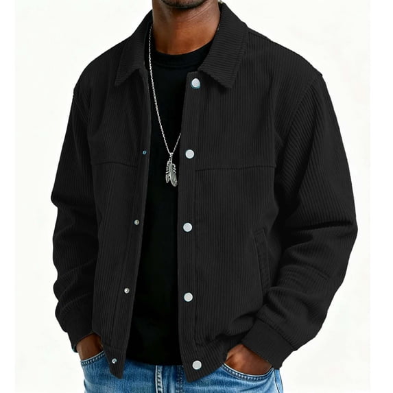 DayScoop Men's Long Sleeve Corduroy Jacket with Snap Button Front, Point Collar Casual Trucker Coat with Chest Pockets for Work Outdoor Daily