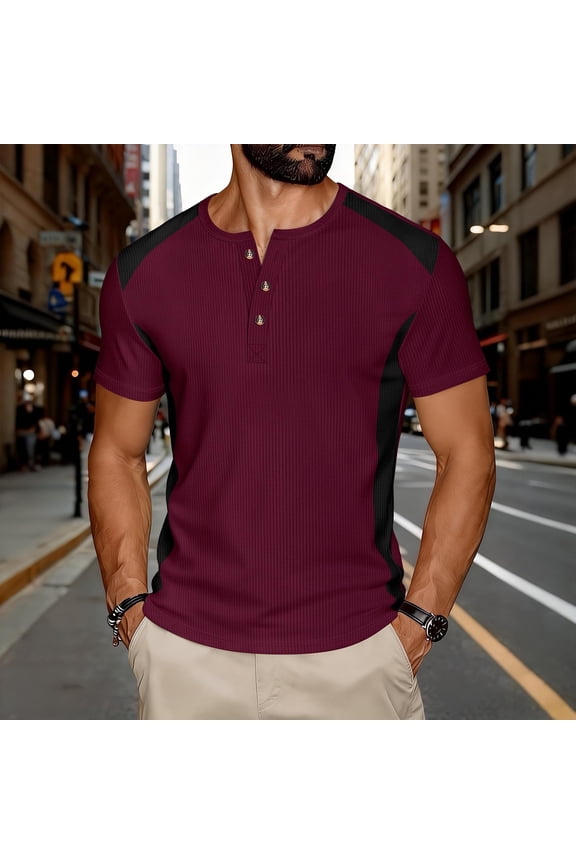Men's Short Sleeve T-Shirts Summer Crewneck Casual Henley T-Shirt Waffle Texture Color Block Half-Button Loose Daily Office Outdoor Lounge Street Home Wear Sports Tops