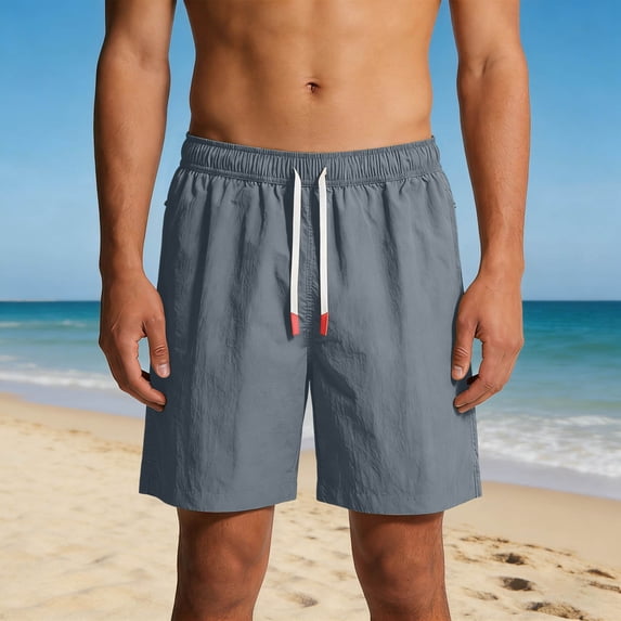DayScoop Men's Solid Color Shorts Summer Shorts Fashion Elastic Waist Drawstring Zippered Pocket Casual Sporty Work Trouser Plus Size