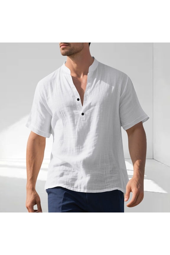 Men's Solid Color T-Shirt Summer Short Sleeve T-Shirts Fashion Stand-up Collar Thin Breathable Casual Sports Tees Top