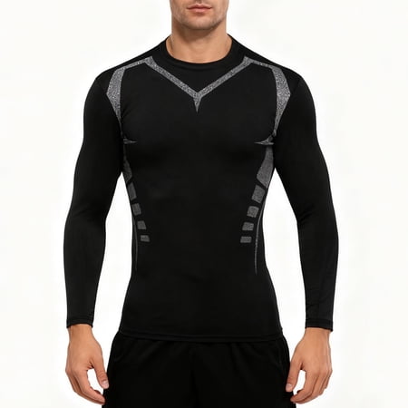 DayScoop Men's Thermal Compression Long Sleeve T‑Shirt, Crew Neck Fleece Lined Quick Dry Athletic Base Layer Top for Winter Sports Workout