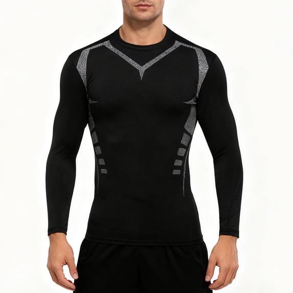 DayScoop Men's Thermal Compression Long Sleeve T‑Shirt, Crew Neck Fleece Lined Quick Dry Athletic Base Layer Top for Winter Sports Workout