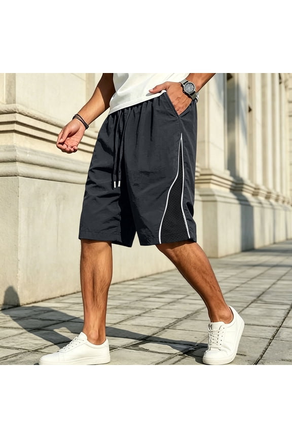 Mens Big & Tall Shorts Summer Breeches Solid Color Sports Elastic Waist Drawstring Pocket Fashion Casual Short Pants Plus Size