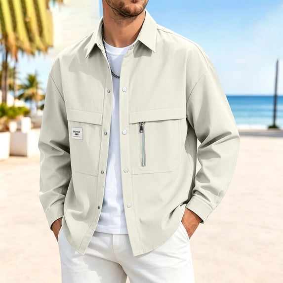 DayScoop Mens Casual Jackets Fall Outerwear Long Sleeve Solid Color Winter Stand Collar Zippered Pocket Outdoor Sports Coat Outer Tops