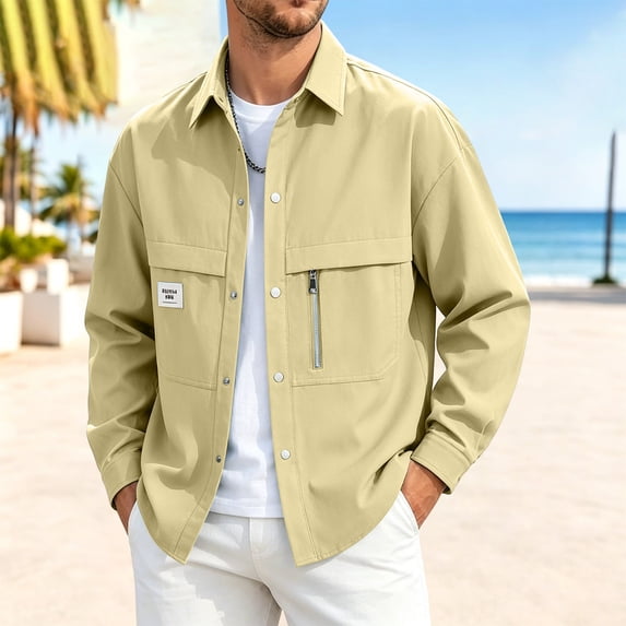 DayScoop Mens Casual Jackets Fall Outerwear Long Sleeve Solid Color Winter Stand Collar Zippered Pocket Outdoor Sports Coat Outer Tops