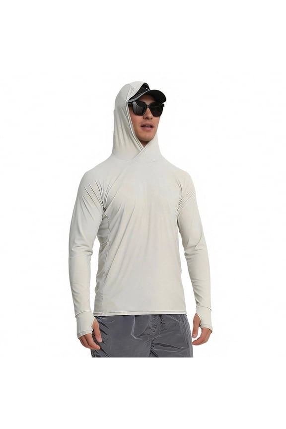 Mens Casual Jackets Solid Color Outerwear Summer Fashion Sunscreen Clothing Outdoor Breathable Fishing Quickdrying Long Sleeved Hooded Outer Tops