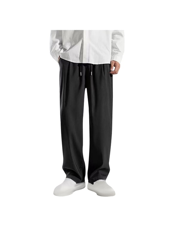 Mens Casual Pants Summer Trousers Fashion Sports Foot Binding Stretch Fitness Running Training Lace-up Elastics Length Full Length Pants