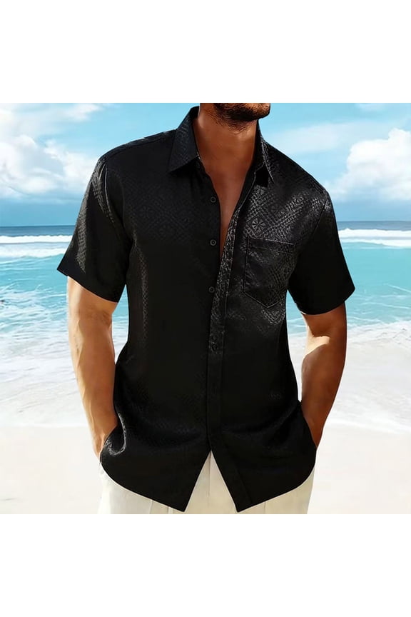 Mens Casual Shirt Fashion Blouse Summer Loose Turndown Collar Beach Printing Short Sleeve Button Top Tees