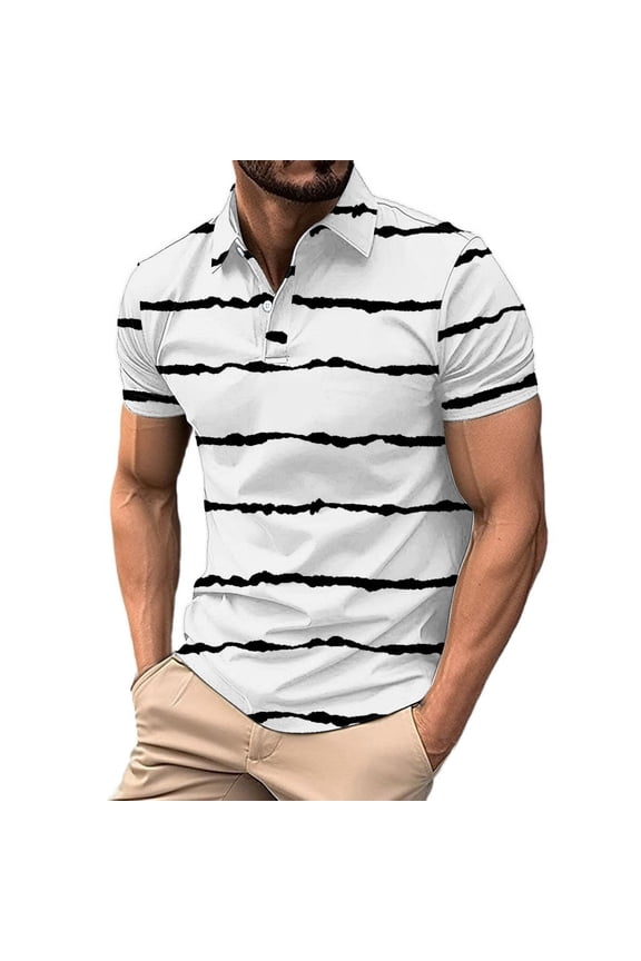 Mens Casual T-Shirts Short Sleeve T Shirt Printed Pullover Button Down Turndown Collar Daily Wear Shirt Top Plus Size