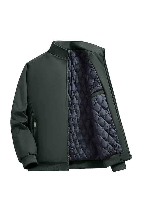Mens Fashion Jacket Long Sleeve Outerwear Big & Tall Solid Color Casual Puffer Stand-up Zipper Warm Tops Plus Size