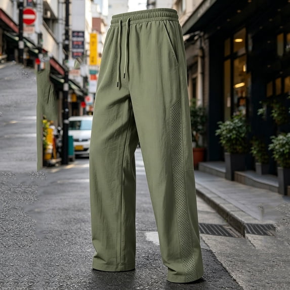 DayScoop Mens Fashion Pants Summer Trousers Solid Big & Tall Breathable Loose Mesh Fast Drying Cool All Match Full Length Pants