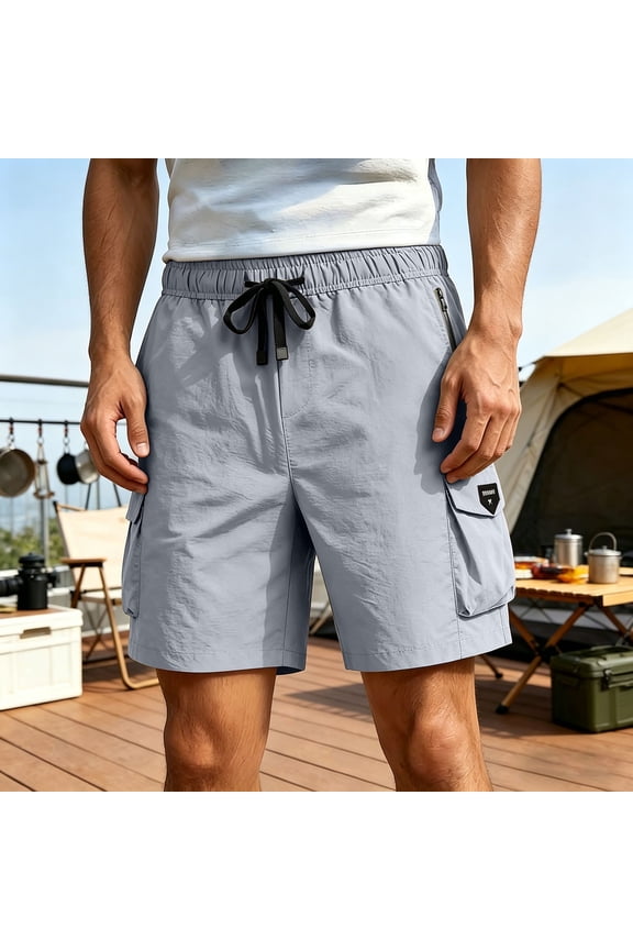 Mens Fashion Shorts Casual Breeches Solid Color Summer Sports Elastic Waist Multi Pocket Workwear Short Pants Plus Size