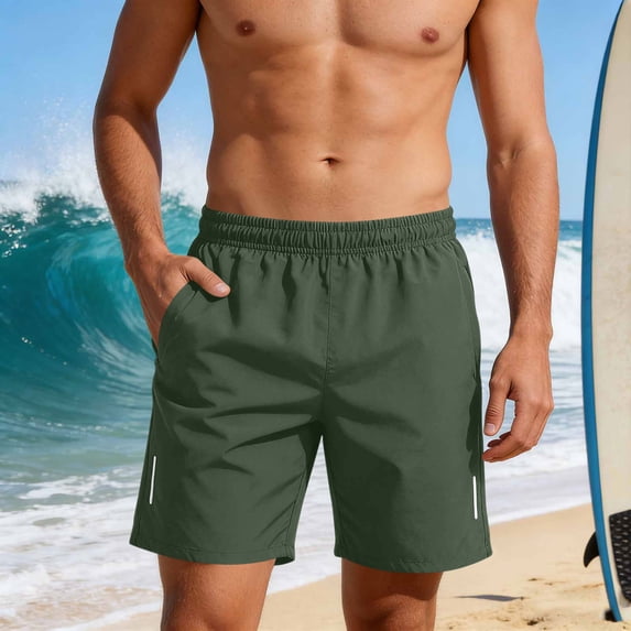 DayScoop Mens Fashion Shorts Casual Shorts Summer Solid Color Pockets Elastic Waist Sports Beach Breathable Short Pants