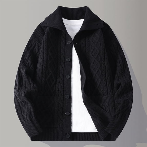 DayScoop Mens Fashion Sweater Solid Color Cardigan Big & Tall Long Sleeve Casual Knit Button Half Turn Down Collar Loose Tops Plus Size