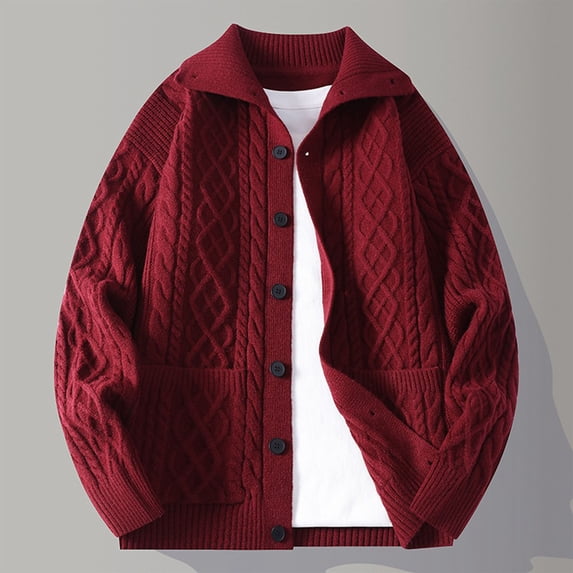 DayScoop Mens Fashion Sweater Solid Color Cardigan Big & Tall Long Sleeve Casual Knit Button Half Turn Down Collar Loose Tops Plus Size