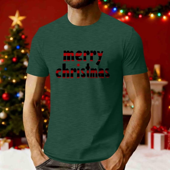 DayScoop Mens Fashion T-Shirts Casual T Shirt Summer Christmas Print Sports Short Sleeve Round Neck Top Shirts