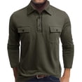 thumbnail image 1 of DayScoop Mens Fashion T-shirt Casual T Shirt Long Sleeve Button Double Pockets Solid Turndown Collar Tops Tees, 1 of 5
