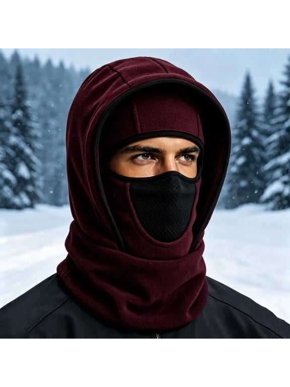 Mens Fleece Balaclava Face Mask, Hooded Winter Thermal Neck Gaiter, Windproof Full Head Cover Skiing, Snowmobiling, Cycling, Cold Weather Outdoor Sports, Multi Colors