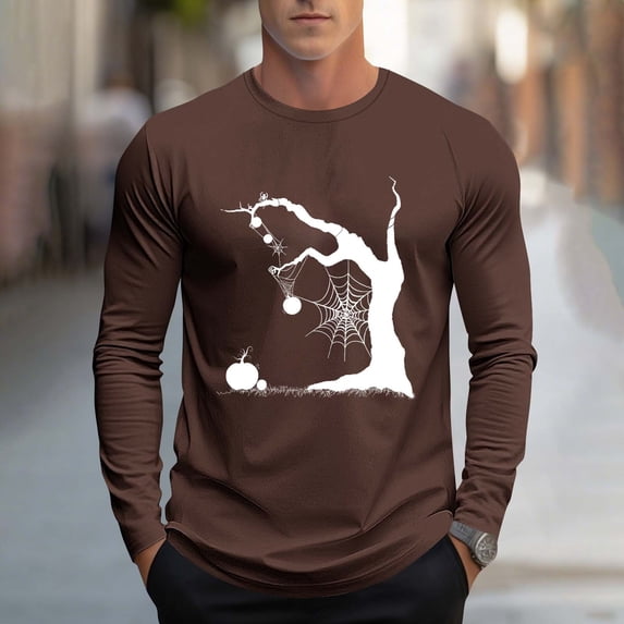 DayScoop Mens Halloween T-Shirt Long Sleeve T Shirt Big & Tall Fashion Fall Casual Print Sports Round-Neck Tops Plus Size