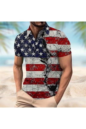 Mens Independence Day T-Shirt Fashion T Shirt Casual Big & Tall Short Sleeve Summer Pullover Printed Button Turndown Collar Tops Plus Size Tees
