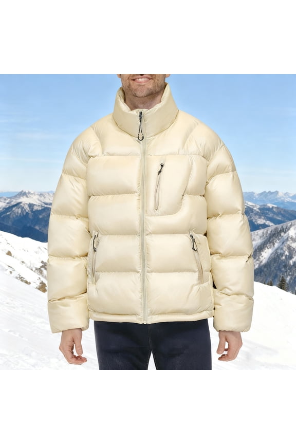 Mens Jacket Fashion Coat Casual Warm Long Sleeve Solid Color Stand Up Collar Sports Zipper Cotton Tops
